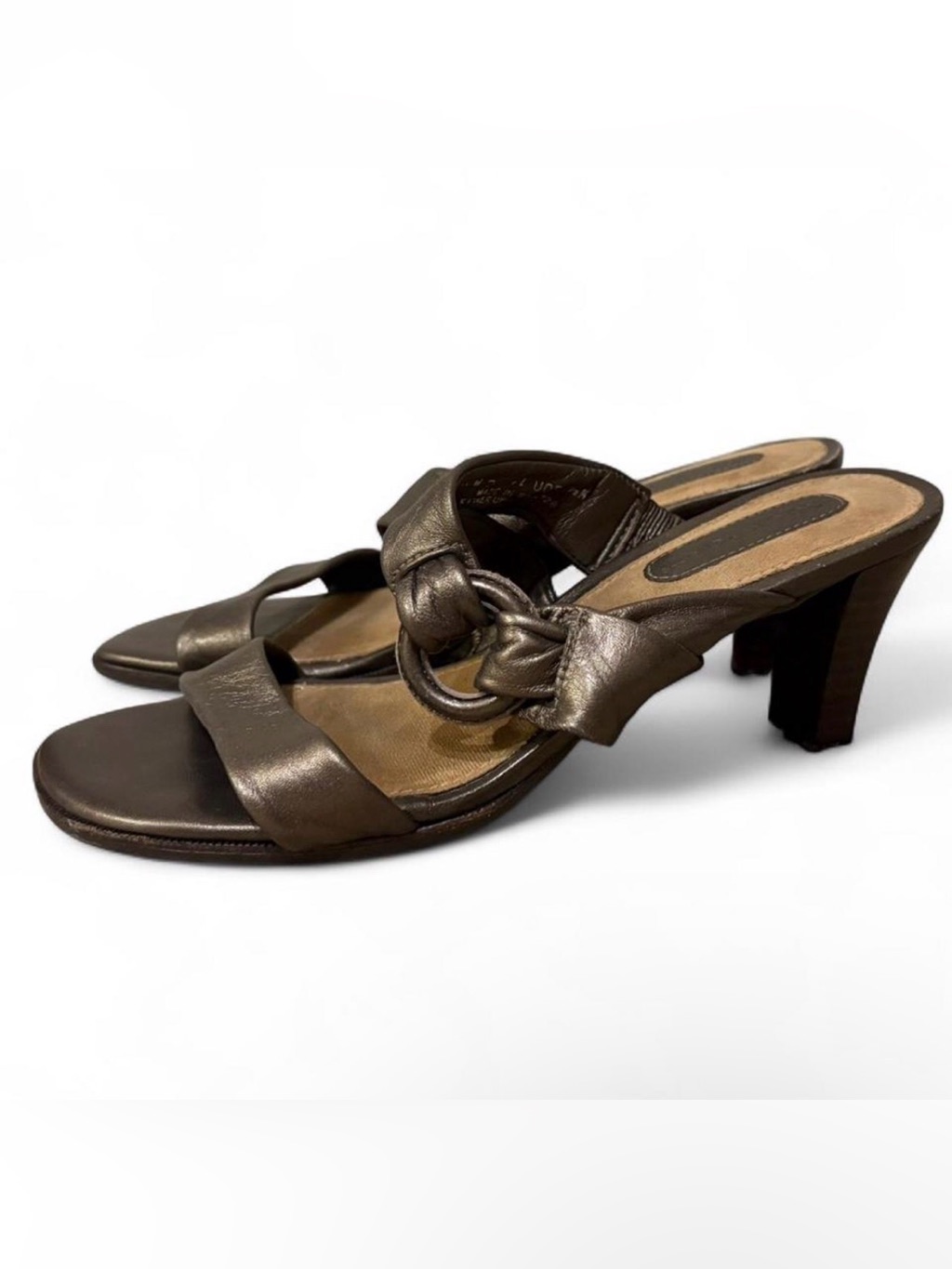 Rockport Bronze Brown Leather Kitten Heel Ring Detail Strappy Sandals Size 6.5